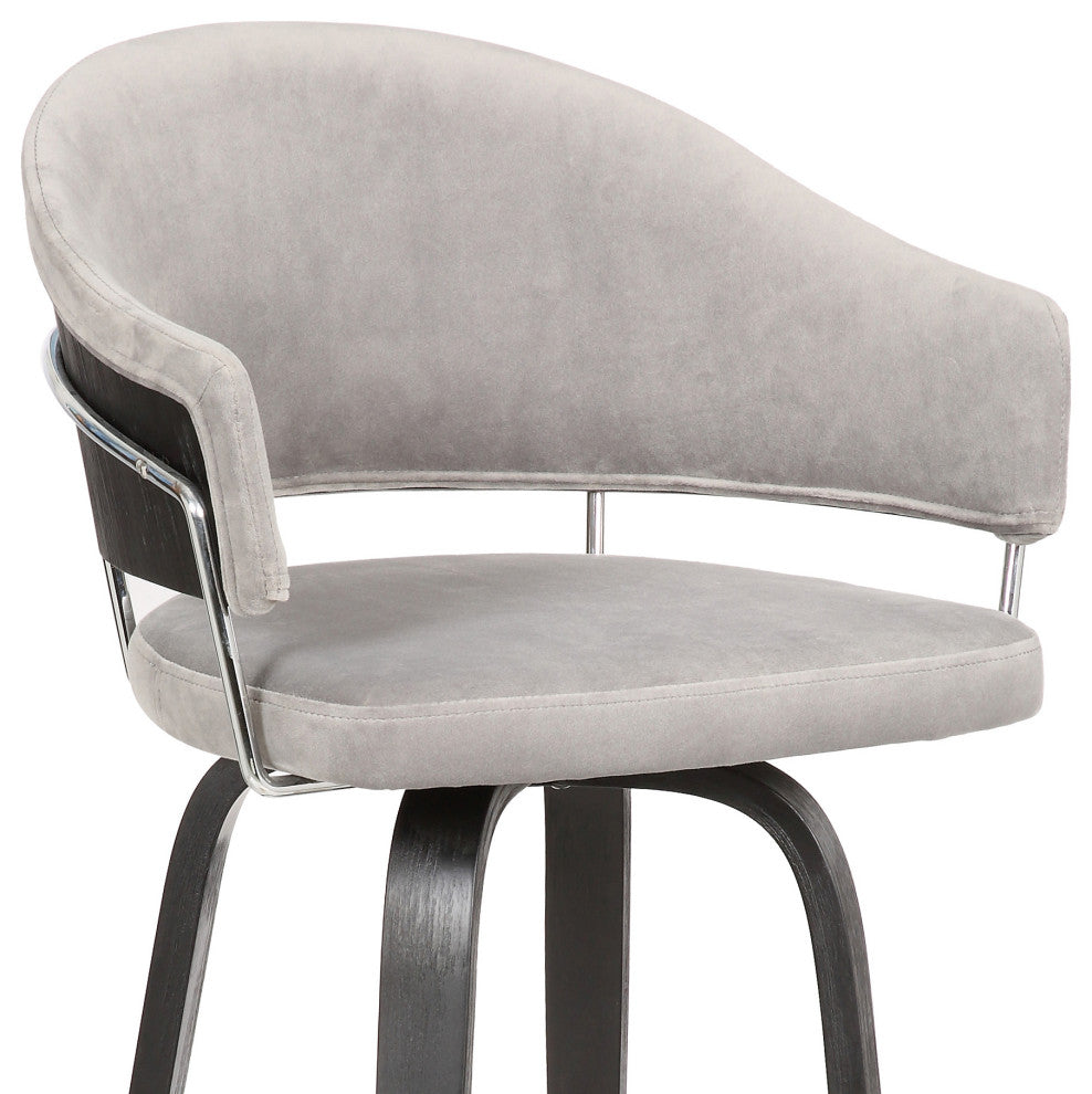 26" Light Gray Faux Leather Bar Stool With Black Brushed Frame