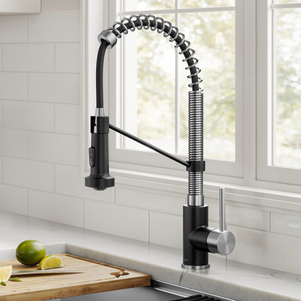 Bolden Commercial Style 2-Function Pull-Down 1-Handle 1-Hole Kitchen Faucet, Stainless Steel/ Matte Black