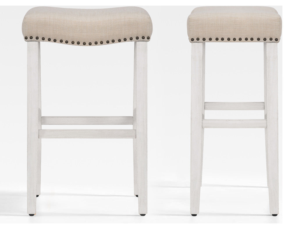 WestinTrends 2PC 29" Upholstered Saddle Seat Bar Height Stool Set, Accent Chair, Beige
