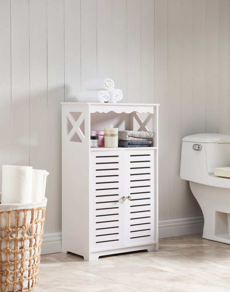 Carol Wood Bathroom Floor Storage Cabinet, White