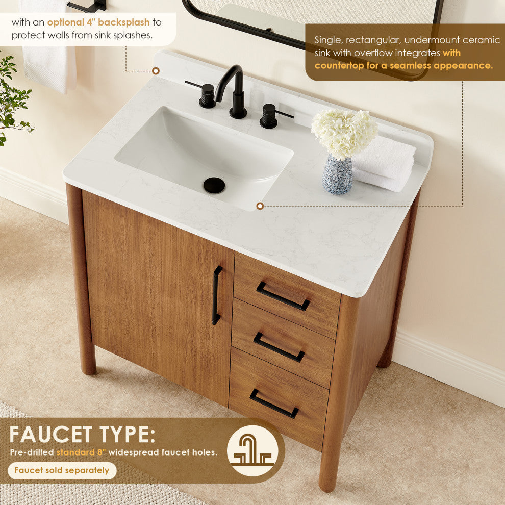 Velora Bathroom Vanity, Mango Brown, 36", With Mirror