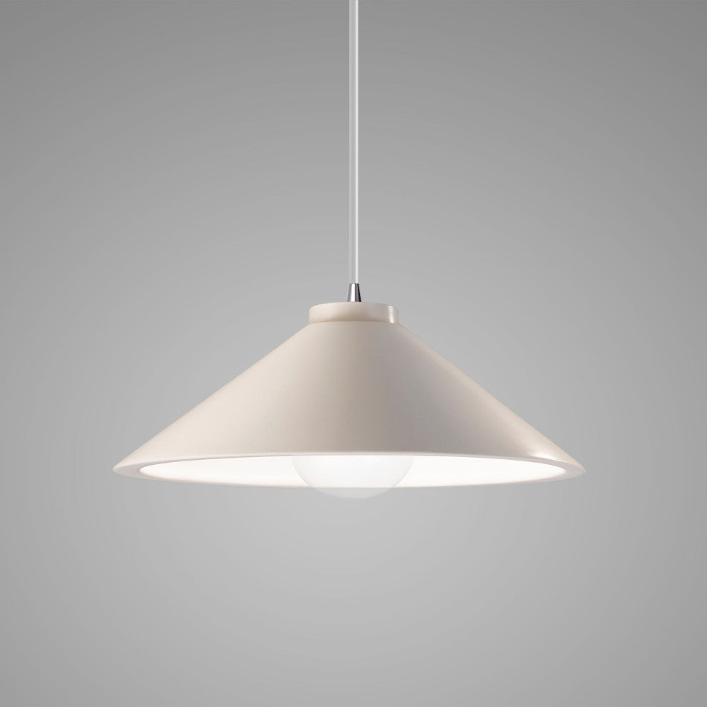 Flare Pendant, Matte White, Polished Chrome, White Cord, Integrated LED