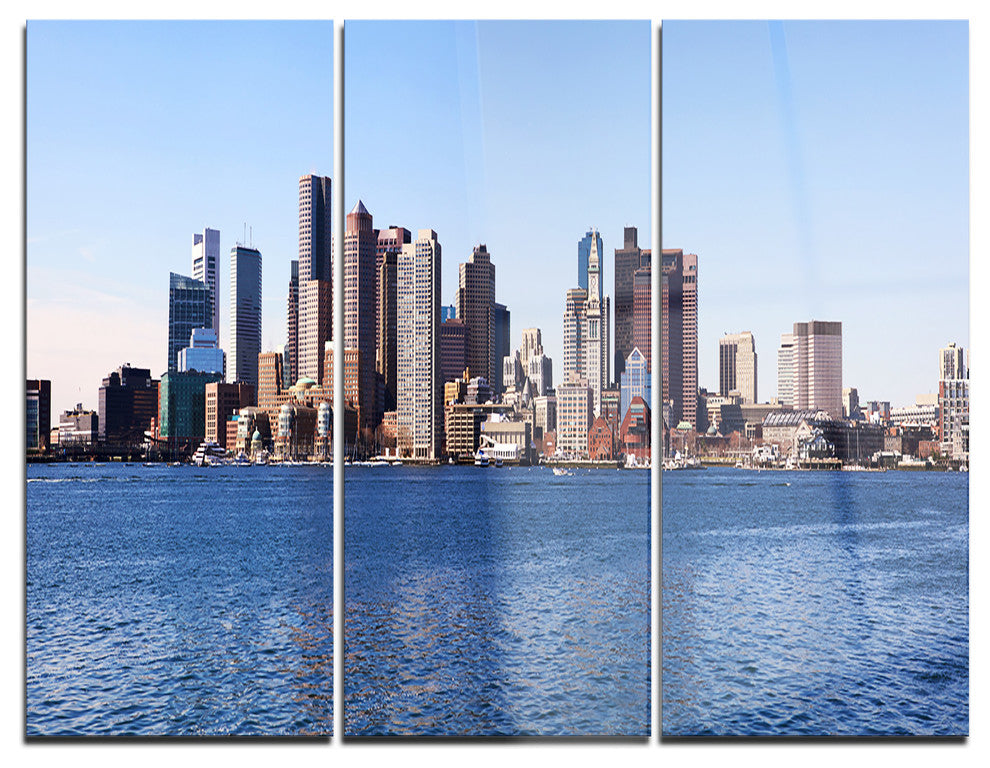 "Boston Skyline Panorama" Photo Metal Wall Art, 3 Panels, 36"x28"