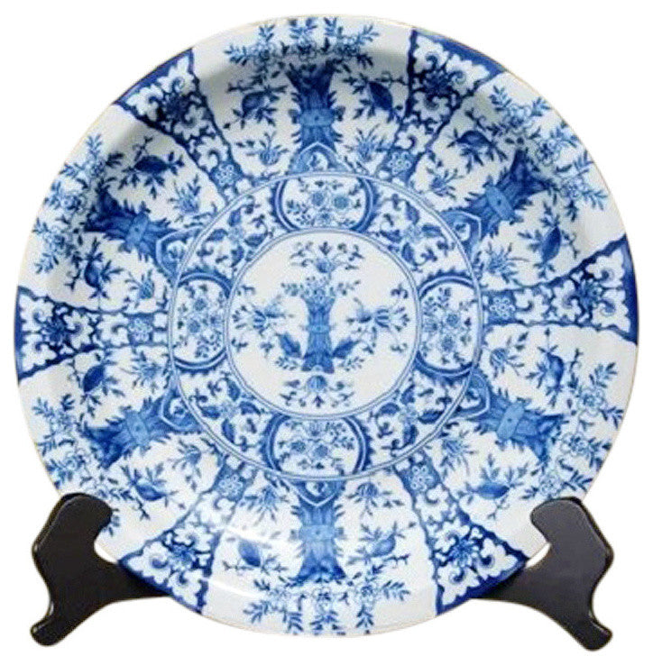 Blue and White Chinoiserie Floral Plate 18"