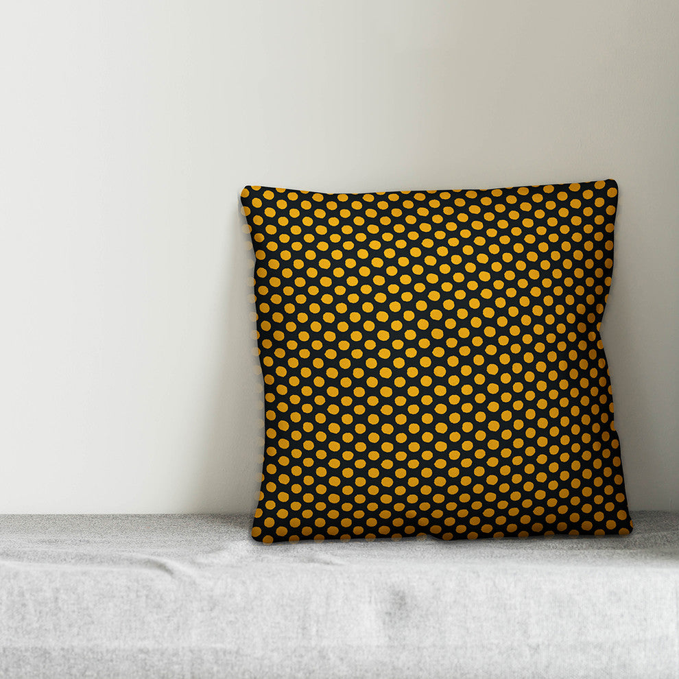 Yellow Pollka Dots Throw Pillow, 18"x18"