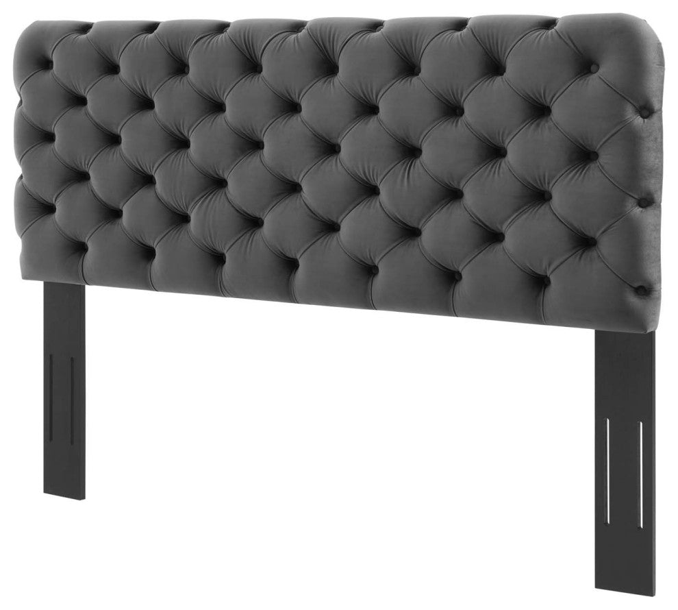 Tufted Headboard, Twin Size, Velvet, Dark Gray, Modern Contemporary
