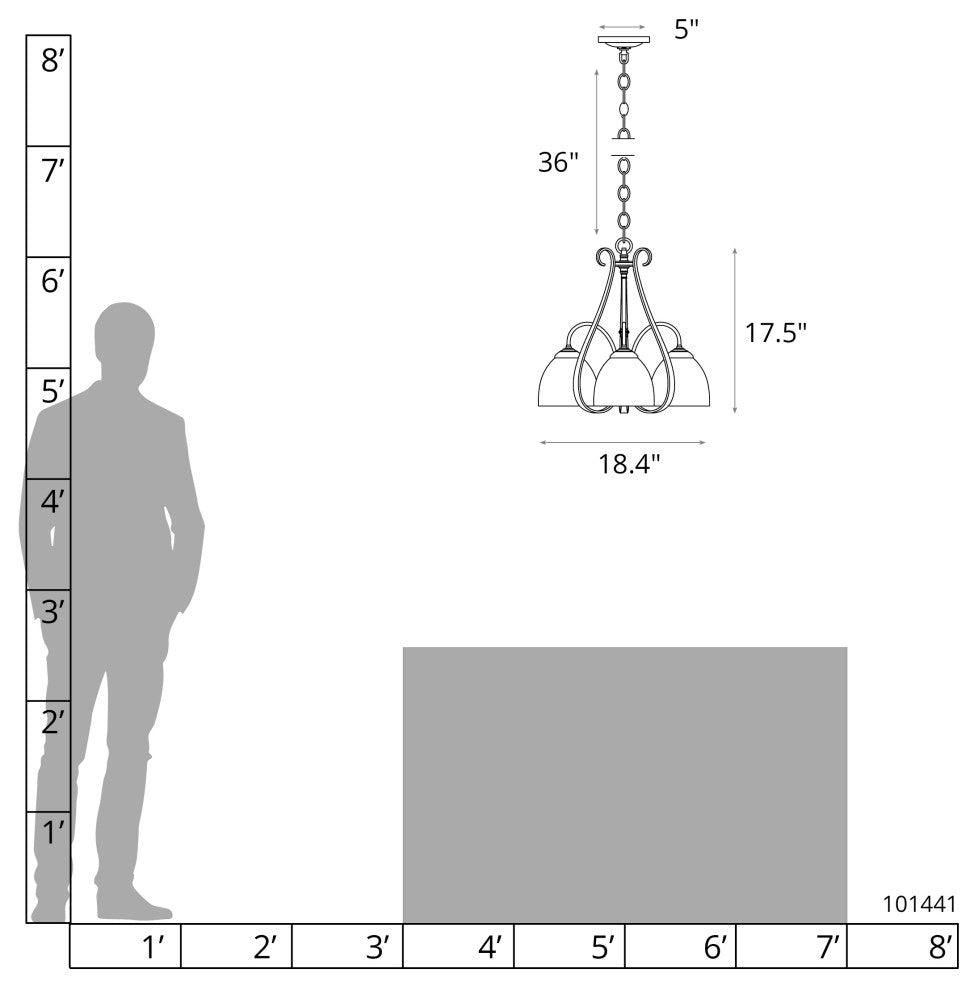 Sweeping Taper 3 Arm Chandelier, Bronze Finish, Opal Glass