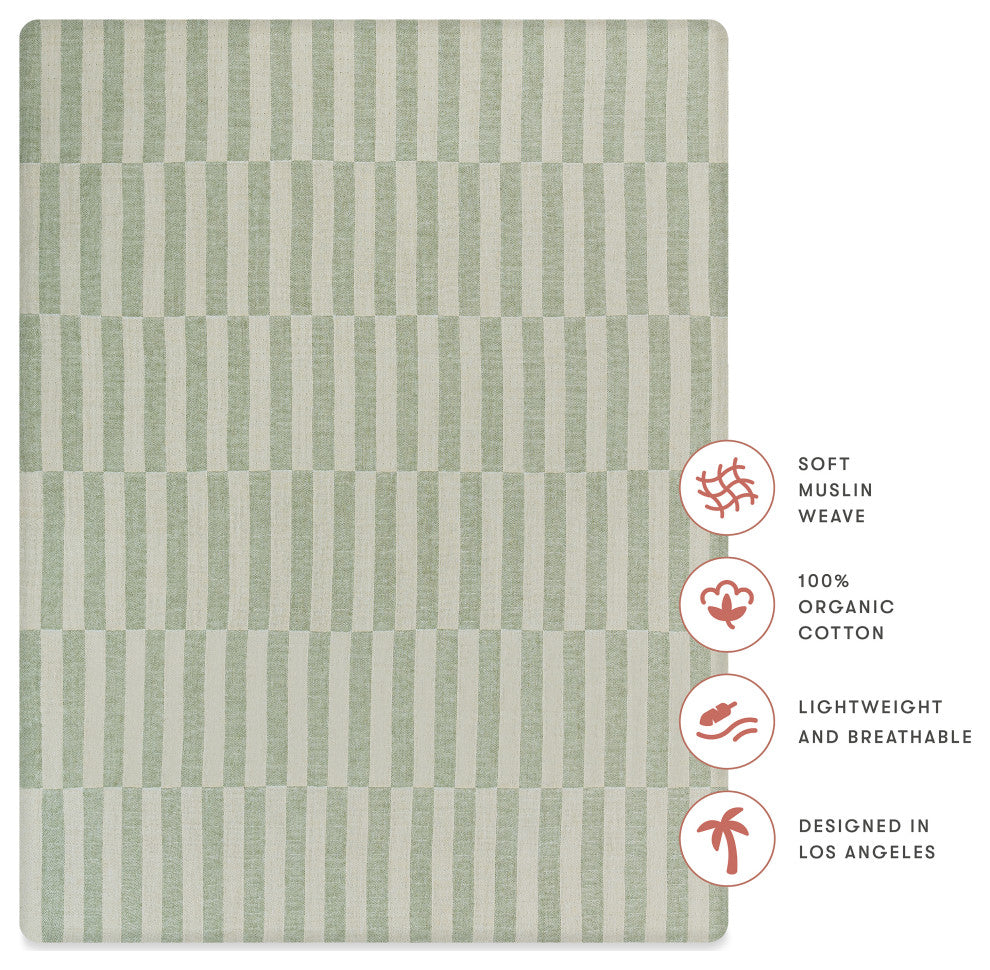 All-Stages Midi Crib Sheet, GOTS Certified Organic Muslin Cotton, Moss Stripe