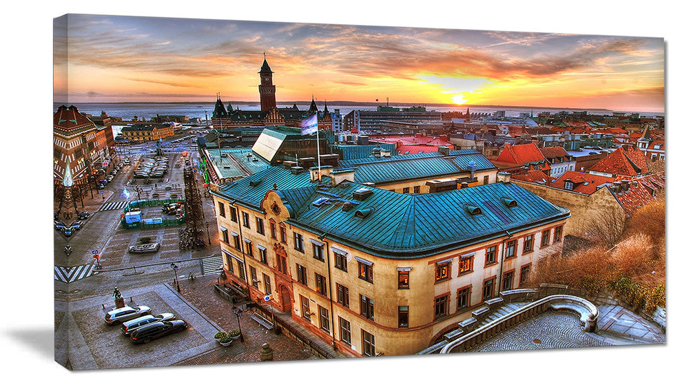 Colorful City Landscape, Large Cityscape Canvas Art Print, 60"x28"