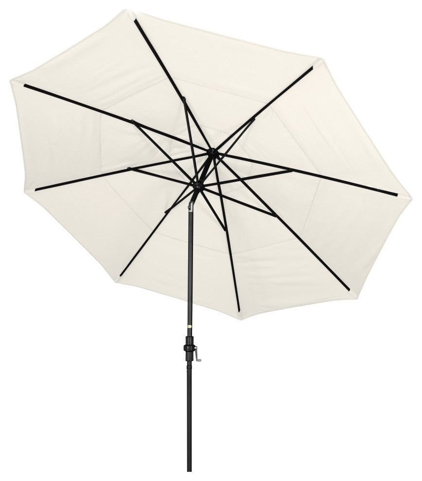 11' Stone Black Collar Tilt Crank Aluminum Umbrella, Sunbrella, Natural