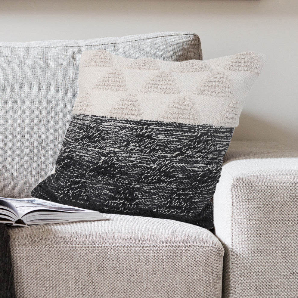 Ox Bay Handwoven Black/White Geometric Organic Cotton Pillow Cover, 20"x20"