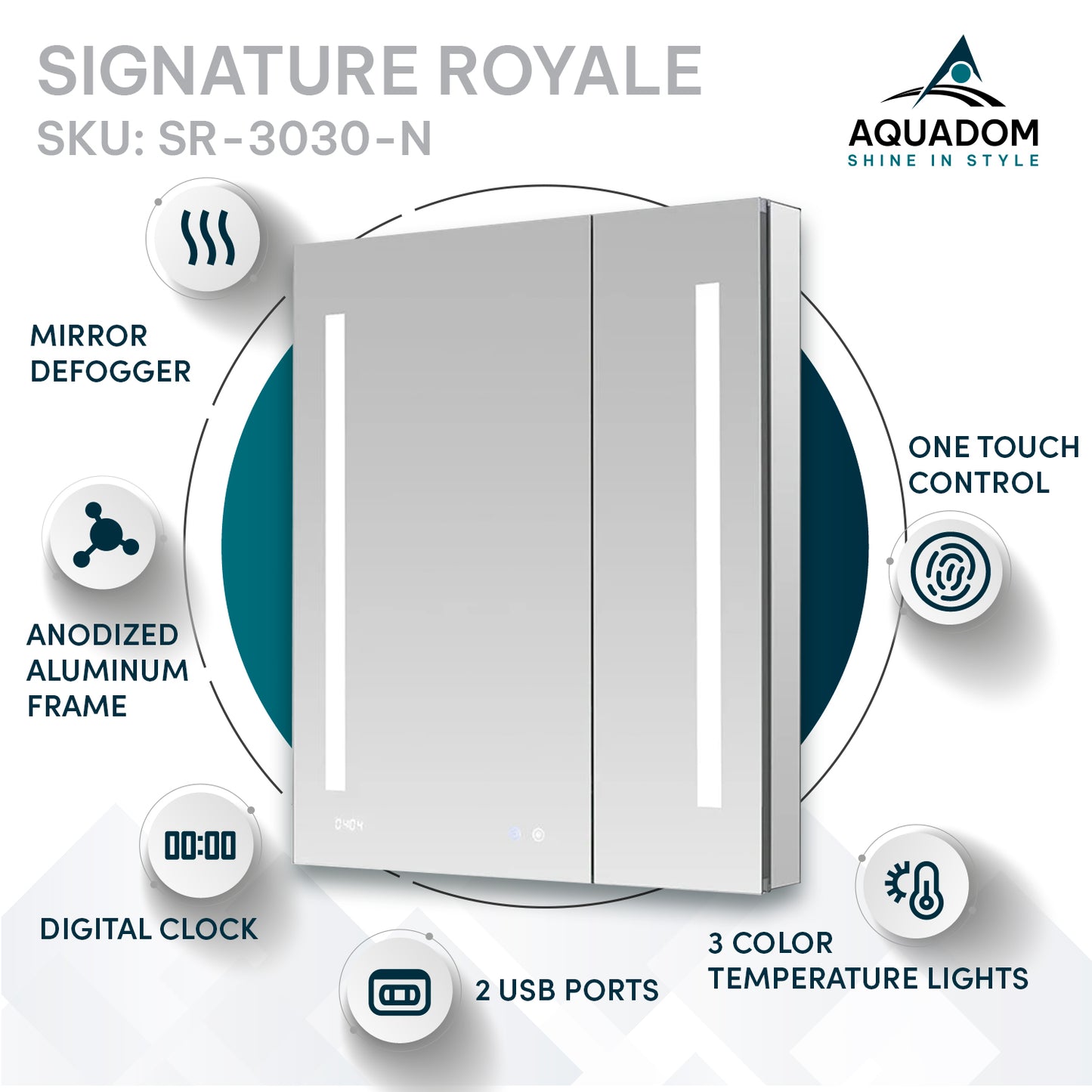 Signature Royale 30" LED Medicine Cabinet Defogger, Adjustable Magnifying Mirror