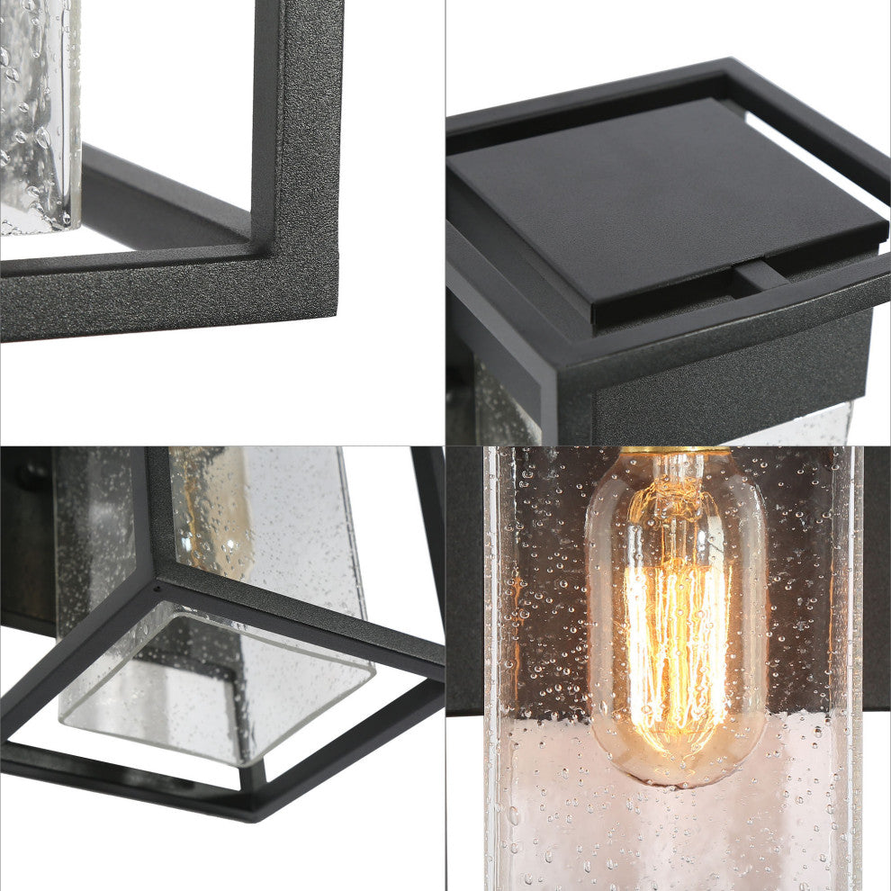 1-Light  Matte Black with Rectangle Seeded Glass(Set Of 2) Outdoor Wall Light