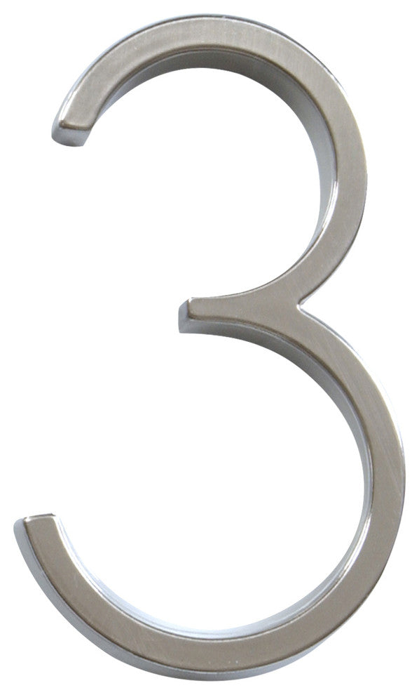 Floating House Number, Brushed Nickel, Number 3