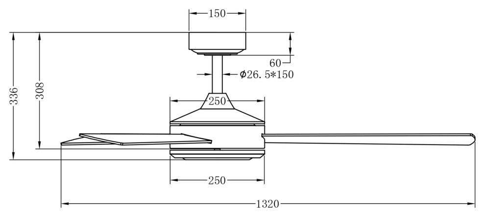 52-inch Modern 3-Blade Black LED Ceiling Fan without Light