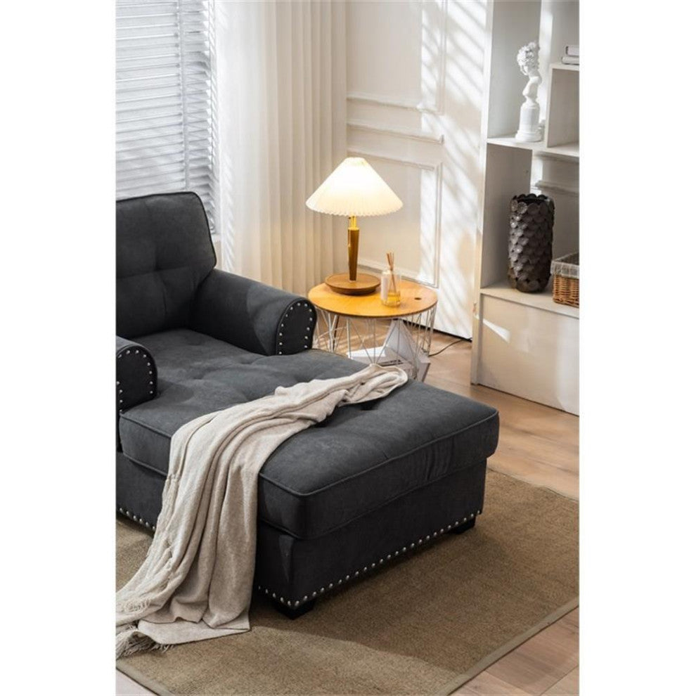 Alexent Calma Modern Linen Fabric Indoor Chaise Lounge in Gray