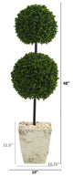 4' Boxwood Double Ball Faux Topiary Tree, Country White Planter Indoor/Outdoor