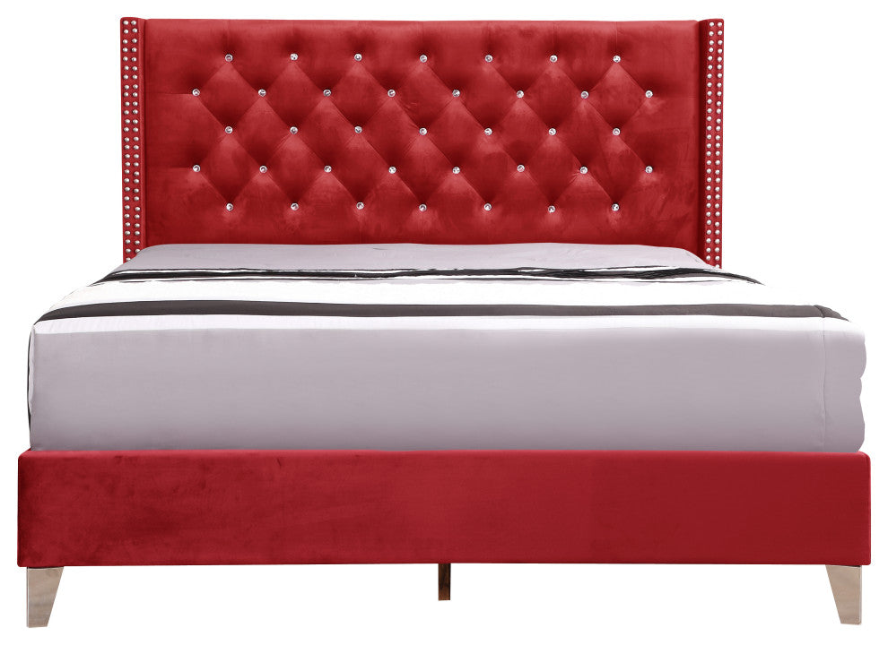 Chester Upholstered Velvet Bed, Cherry, Full