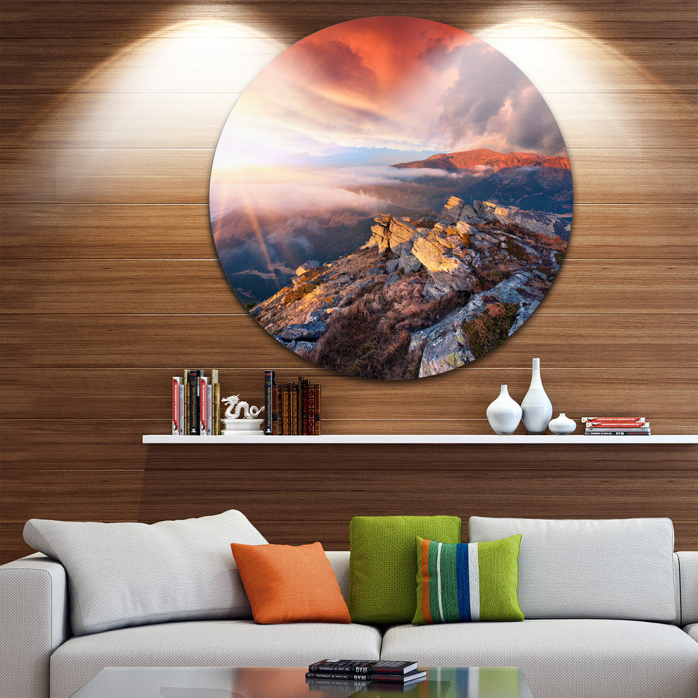 Colorful Autumn Sky And Mountains, Landscape Disc Metal Wall Art, 36"