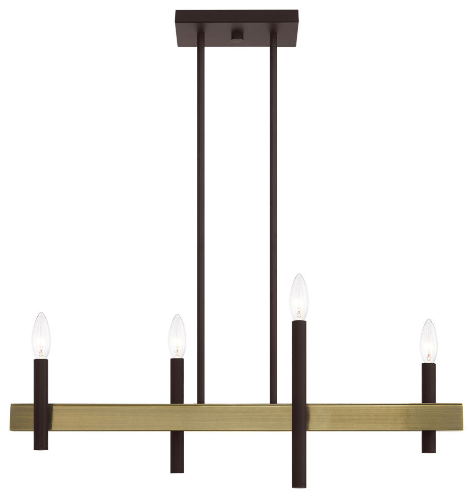 Livex Lighting Denmark 4 Light Bronze, Antique Brass Accents Linear Chandelier