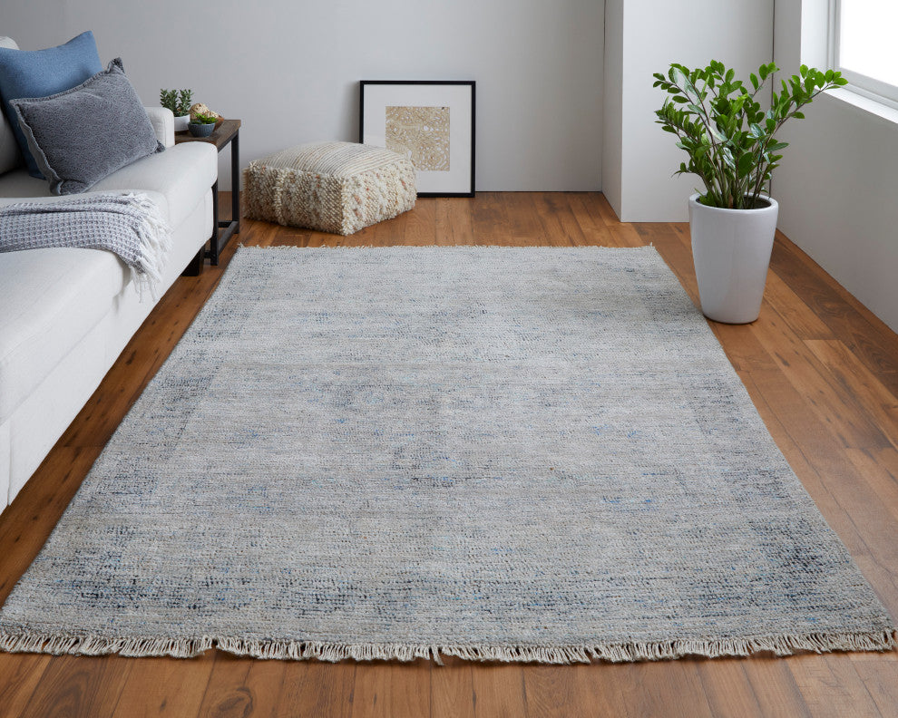 Weave & Wander Ramey Space Dyed Wool Rug, Gray/Blue, 9'x12'