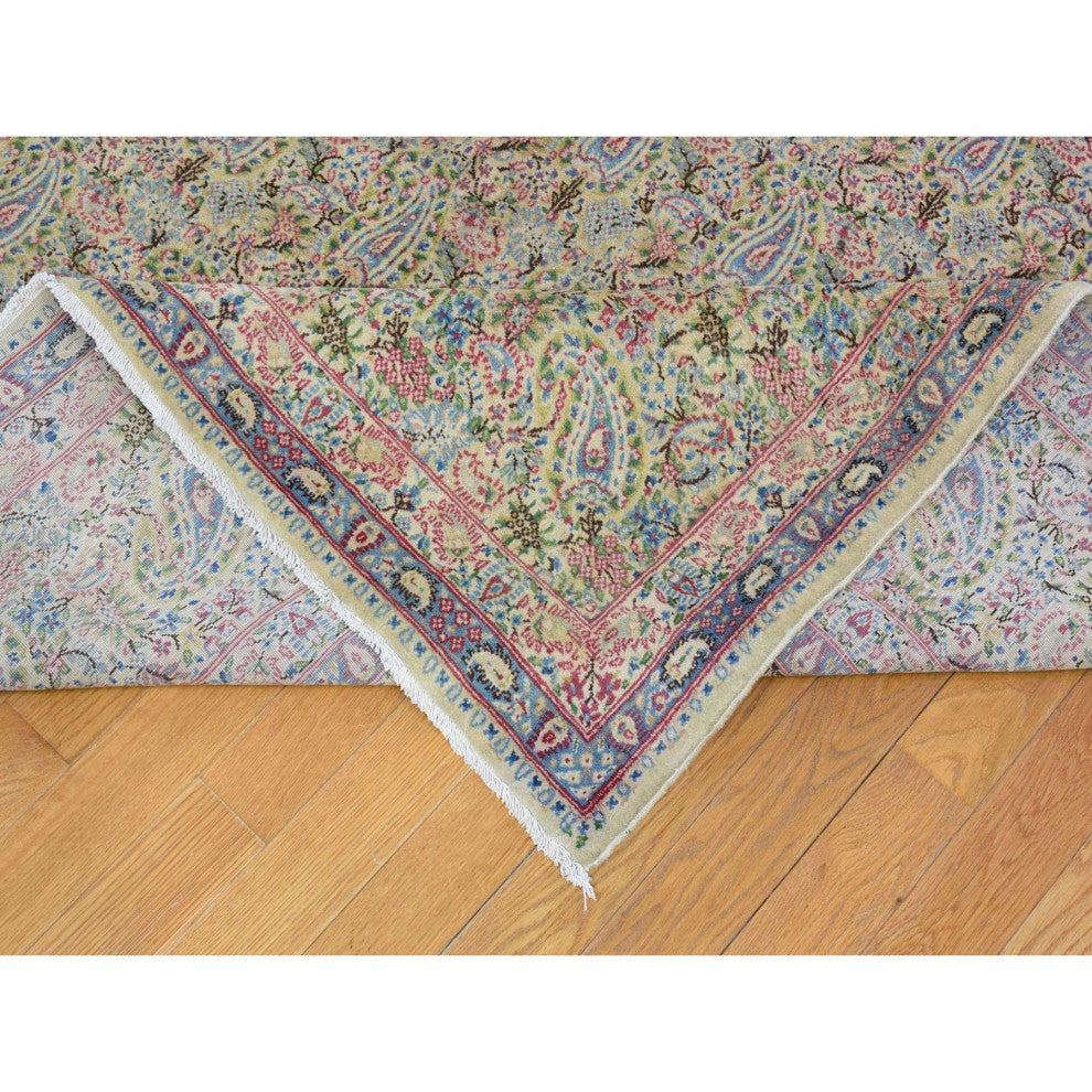Ivory Antique Persian Kerman, Full Pile Exc Condition Wool Rug, 10'0" x 13'0"