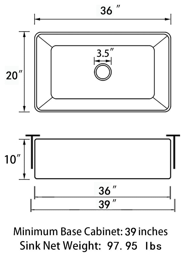 Sinber Farmhouse Apron Single Bowl Kitchen Sink with Fireclay 2 Accessories, Black, 36" X 20"