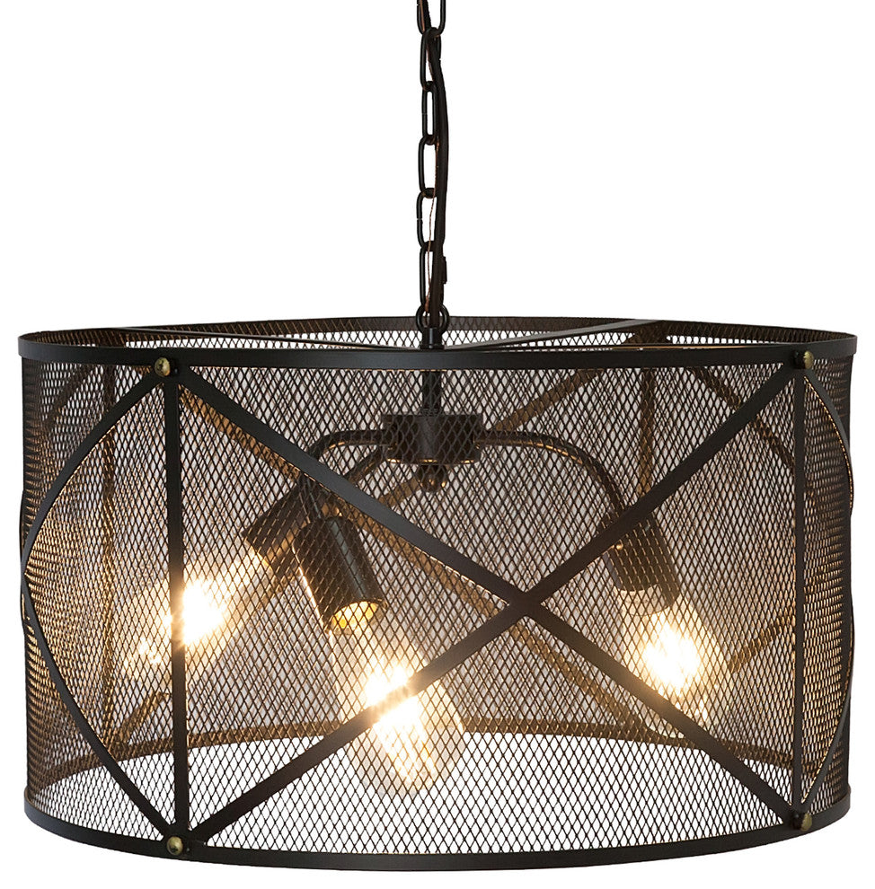 Cage Style 3-Light Drum Chandelier, Black