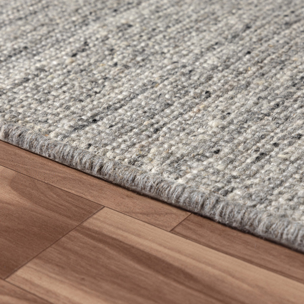 Zane Silver Industrial Solid Handwoven Wool/Cotton Indoor Area Rug