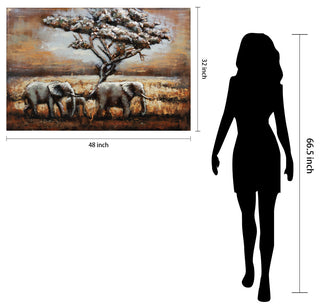 "Elephants" Mixed Media Iron Hand Painted Dimensional Wall Art