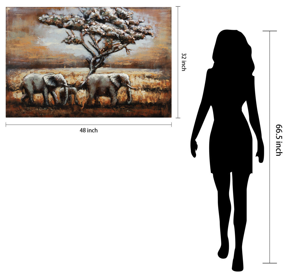 "Elephants" Mixed Media Iron Hand Painted Dimensional Wall Art