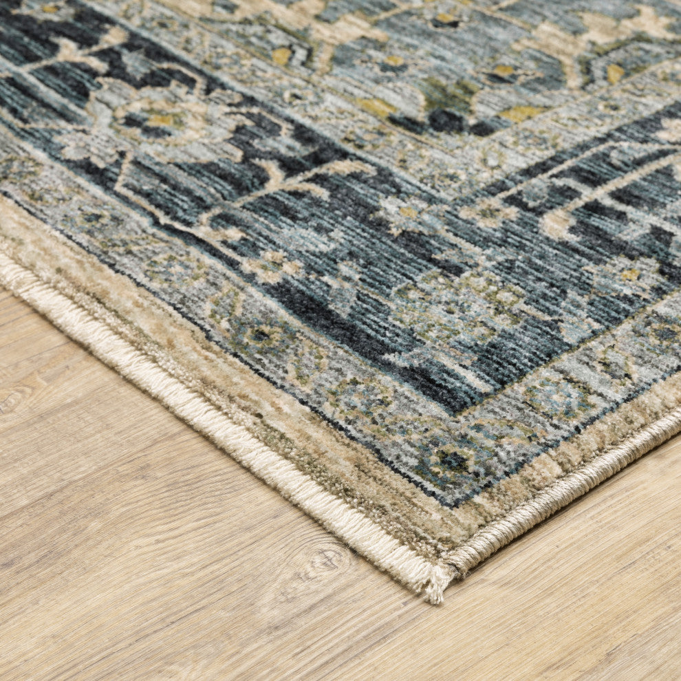 Augustus Center Medallion Blue/ Tan Indoor Area Rug, Blue, 9'10"x12'10"