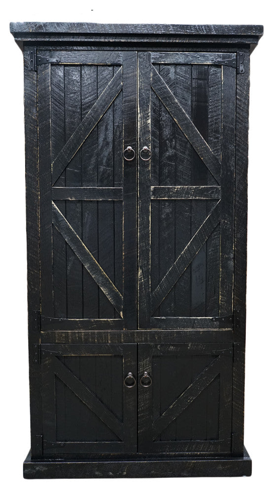 Barn Style Armoire / Kitchen Pantry, Distressed Black