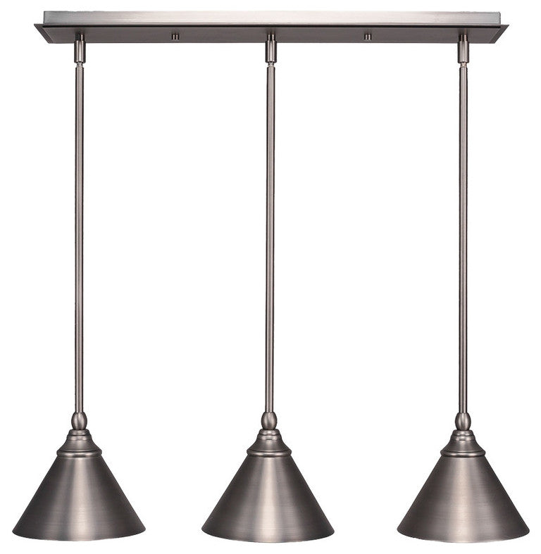 3-Light Mini Pendant, Brushed Nickel, 7" Brushed Nickel Beehive Metal Shade