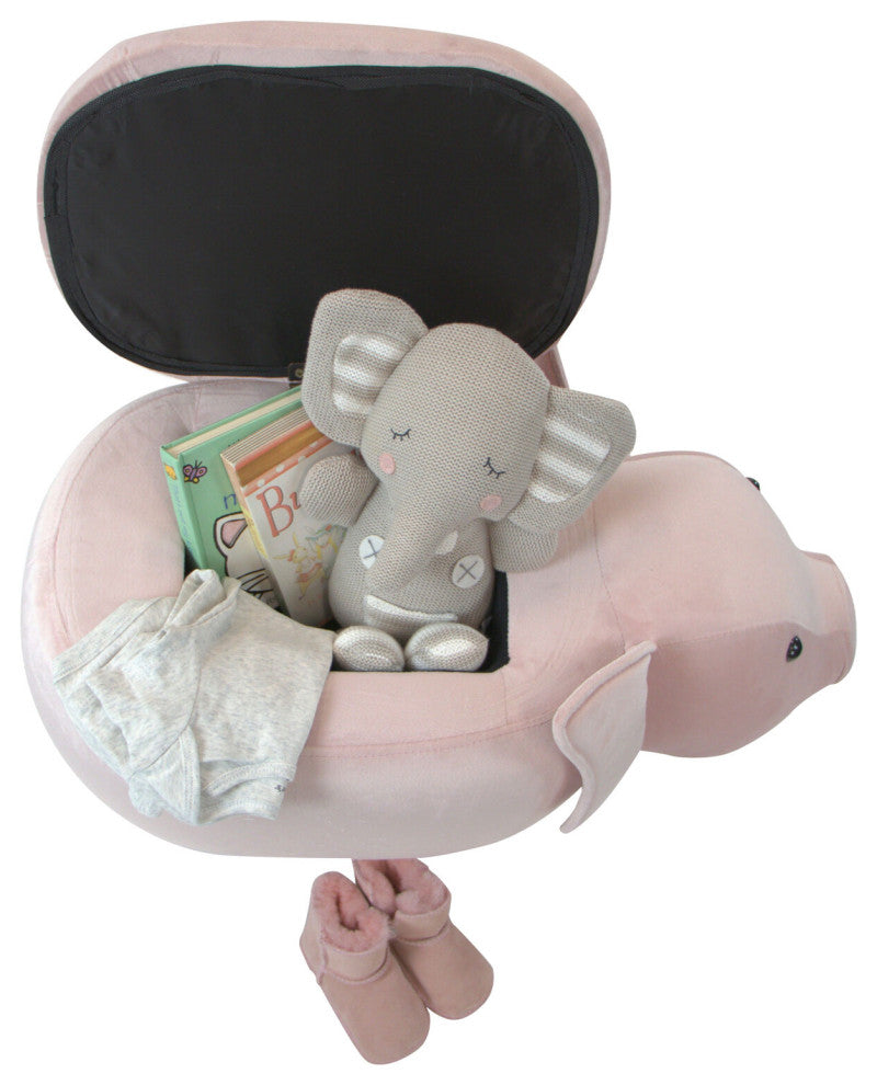 15" Seat Height Pig Animal Shape Storage Ottoman, Pink