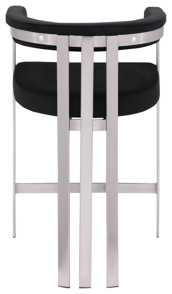 Marcello Upholstered Counter Stool, Black, Velvet, Brushed Chrome