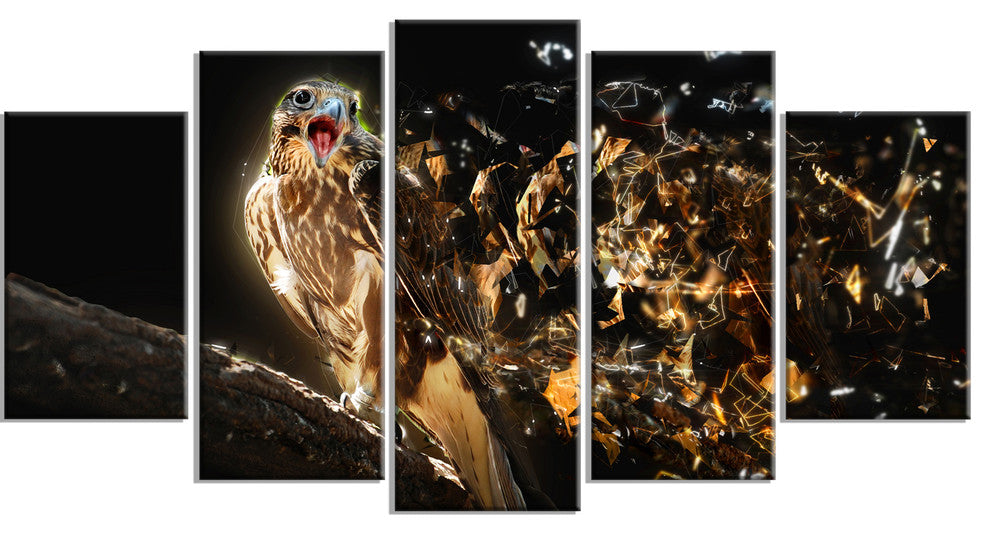 Falcon with Open Beak, Animal Canvas Wall Art, 60"x32", 5 Panels