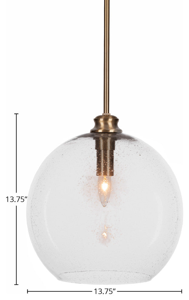 Kimbro 1-Light Stem Hung Pendant, New Age Brass/Clear Bubble