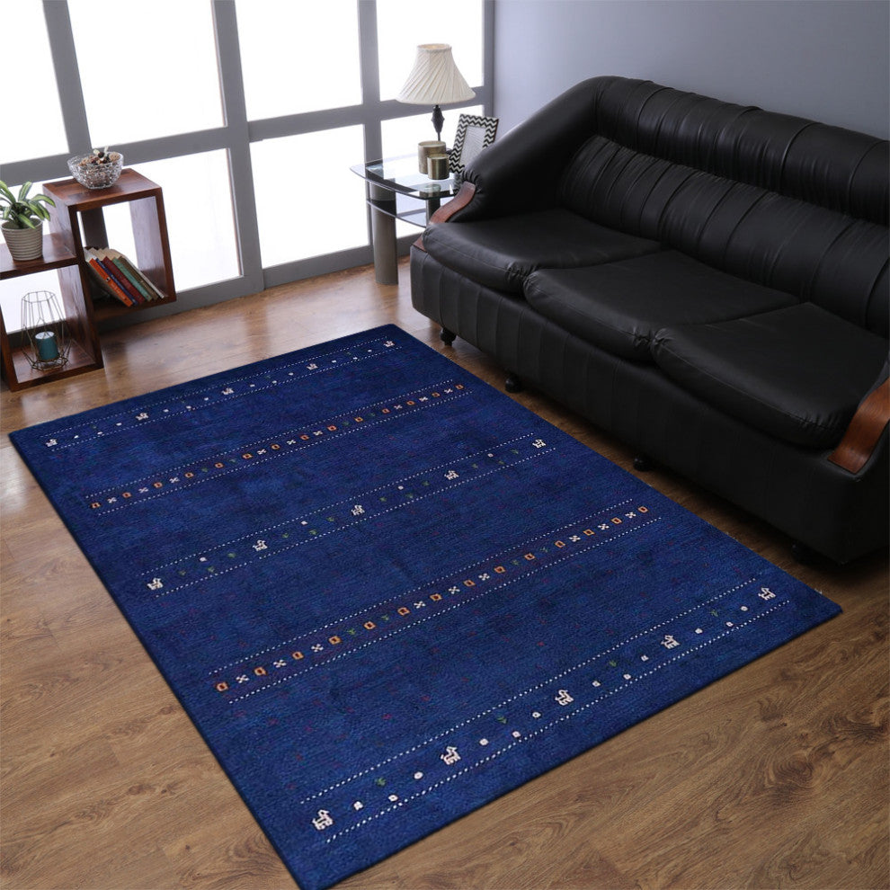 HAND KNOTTED LOOM SILK ECO-FRIENDLY AREA RUGS-Rectangle,Dark Blue,Contemporary