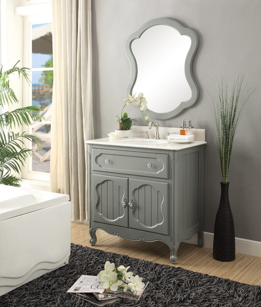 34 inch Gray Knoxville Bathroom Sink Vanity With Matching Mirror