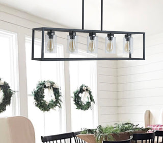 5-light Kitchen Pendant Lighting Industrial Linear Chandelier Matte Black, Black