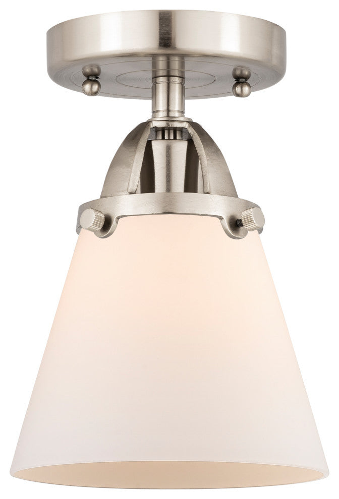 Small Cone Semi-Flush Mount, Brushed Satin Nickel, Matte White, Matte White