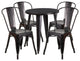 24" Round Black-Antique Gold Metal 5-Piece Table Set With 4 Cafe Chairs