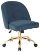 Comfortable Office Chair, Elegant Gold Base With Velvet Seat & Curved Back, Blue