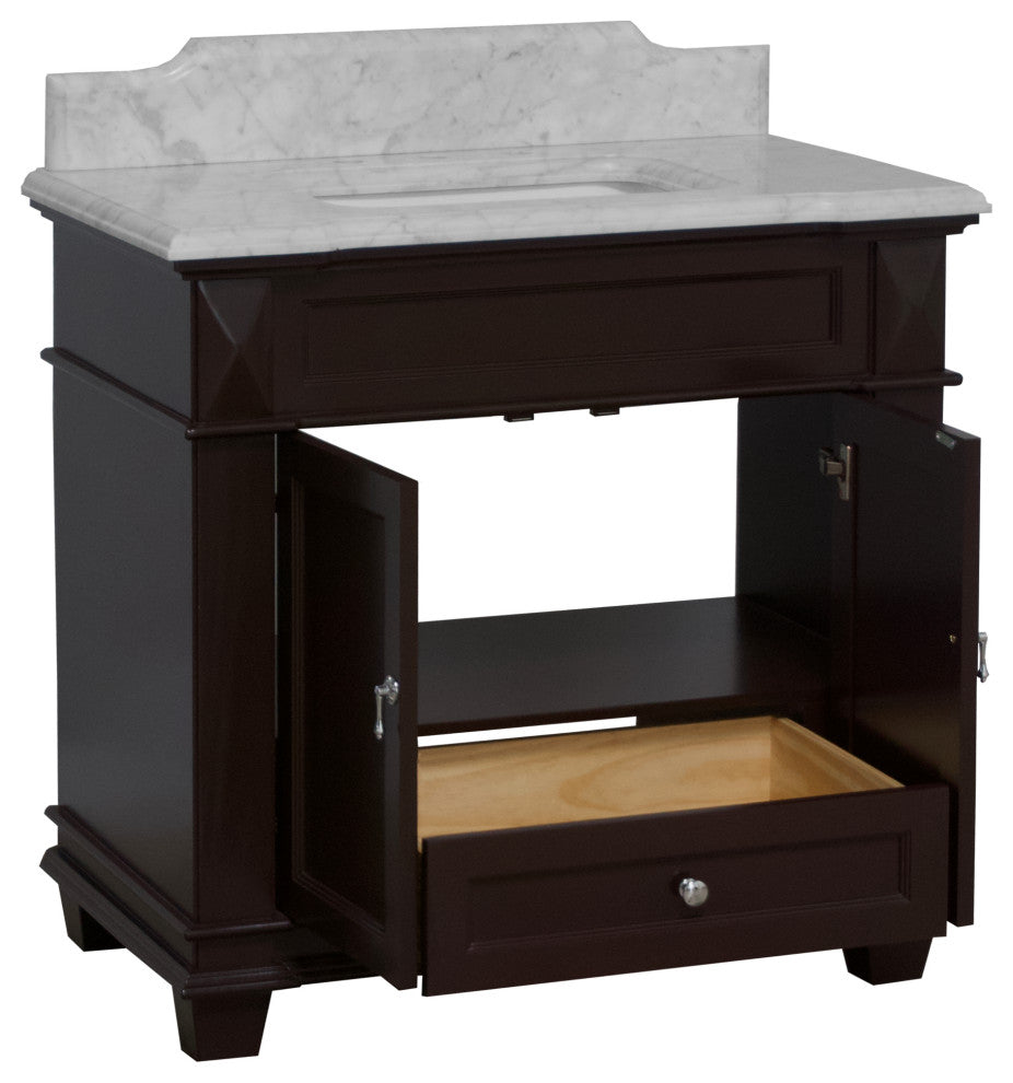 Elizabeth 36" Bathroom Vanity, Chocolate, Carrara Marble