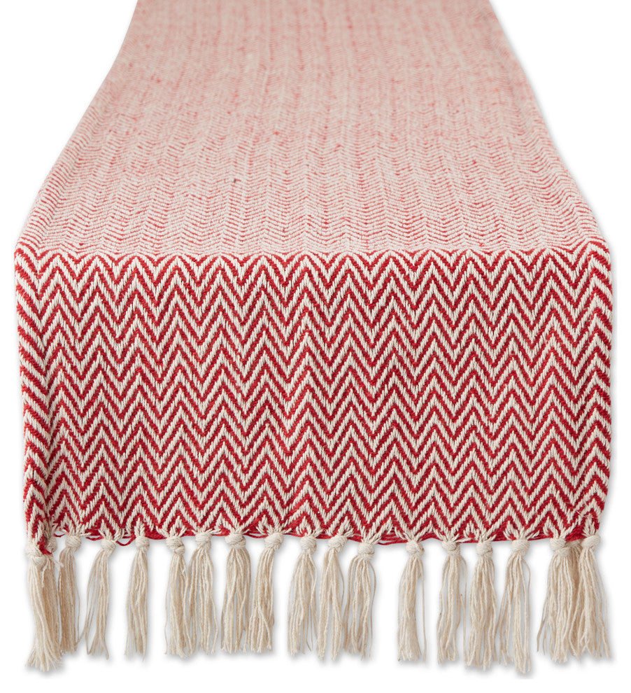 Tango Red Handloom Chevron Table Runner 15x108