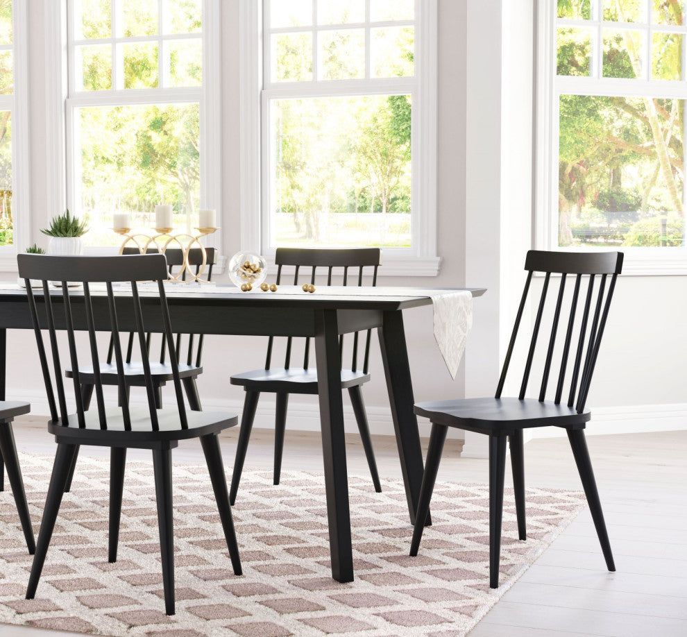 Side Dining Chair, Set of 2, Wood, Black, Mid Century Bar Kitchen Cafe Bistro