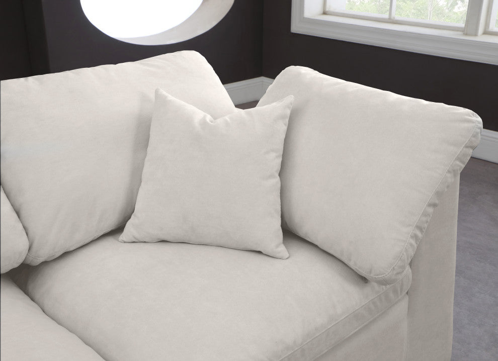 Cozy Velvet Upholstered Comfort L-Shaped Modular Sectional, Cream, 5-Piece: 4 Armless Chair, 1 Corner Chair