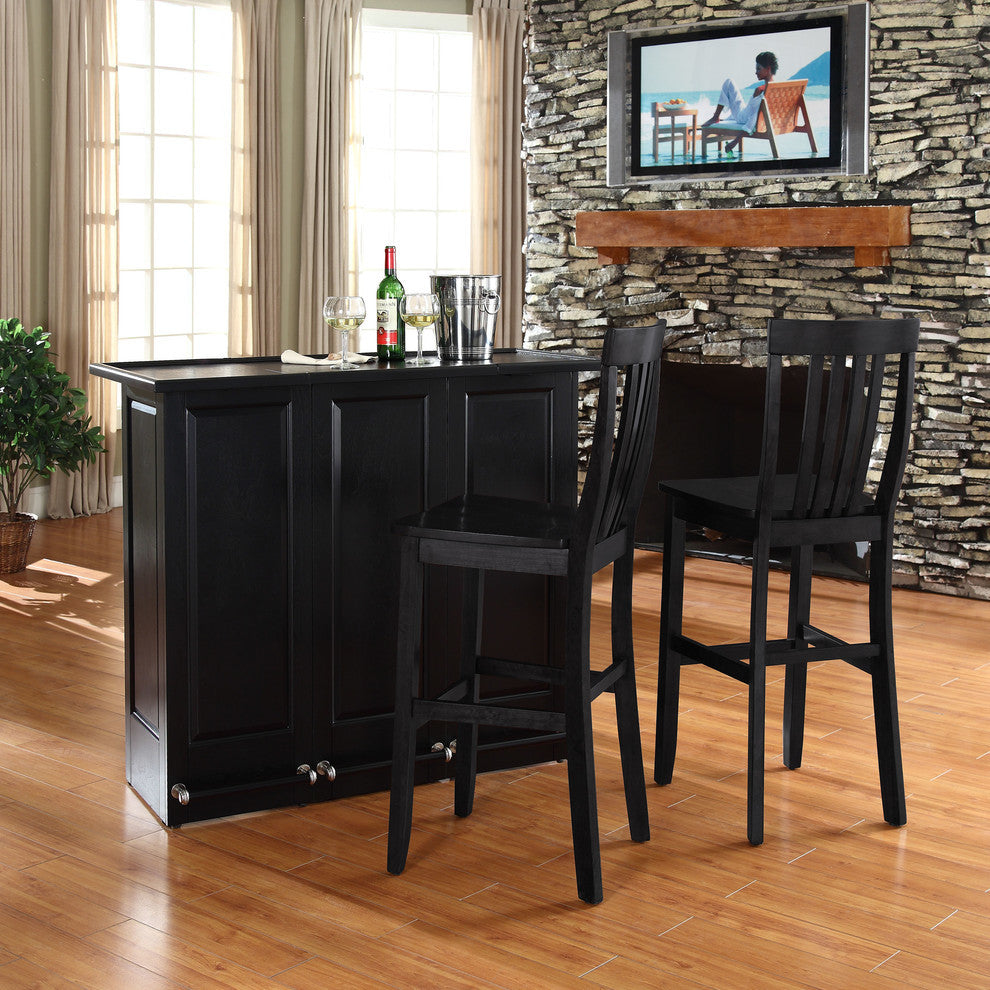 Mobile Folding Bar in Black Finish With 30" School House Stool