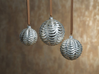 Ripple Silver Christmas Ball Ornaments, Set of 6, 4"